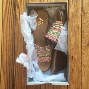 Multicolor braided heel sandals - NWT. Size 8.